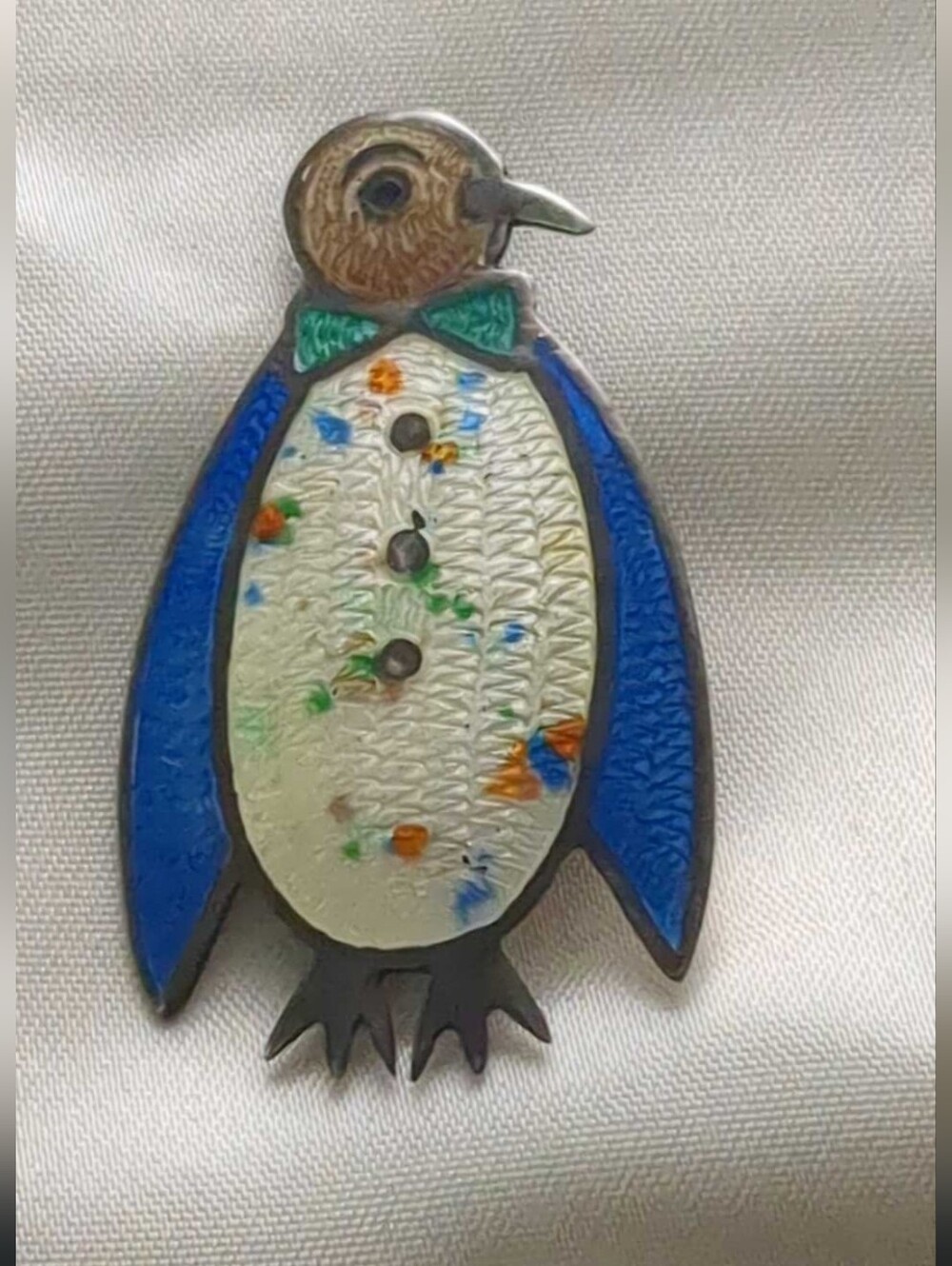 VINTAGE Jeronimo Fuentes Penguin Sterling Silver & Enamel Brooch